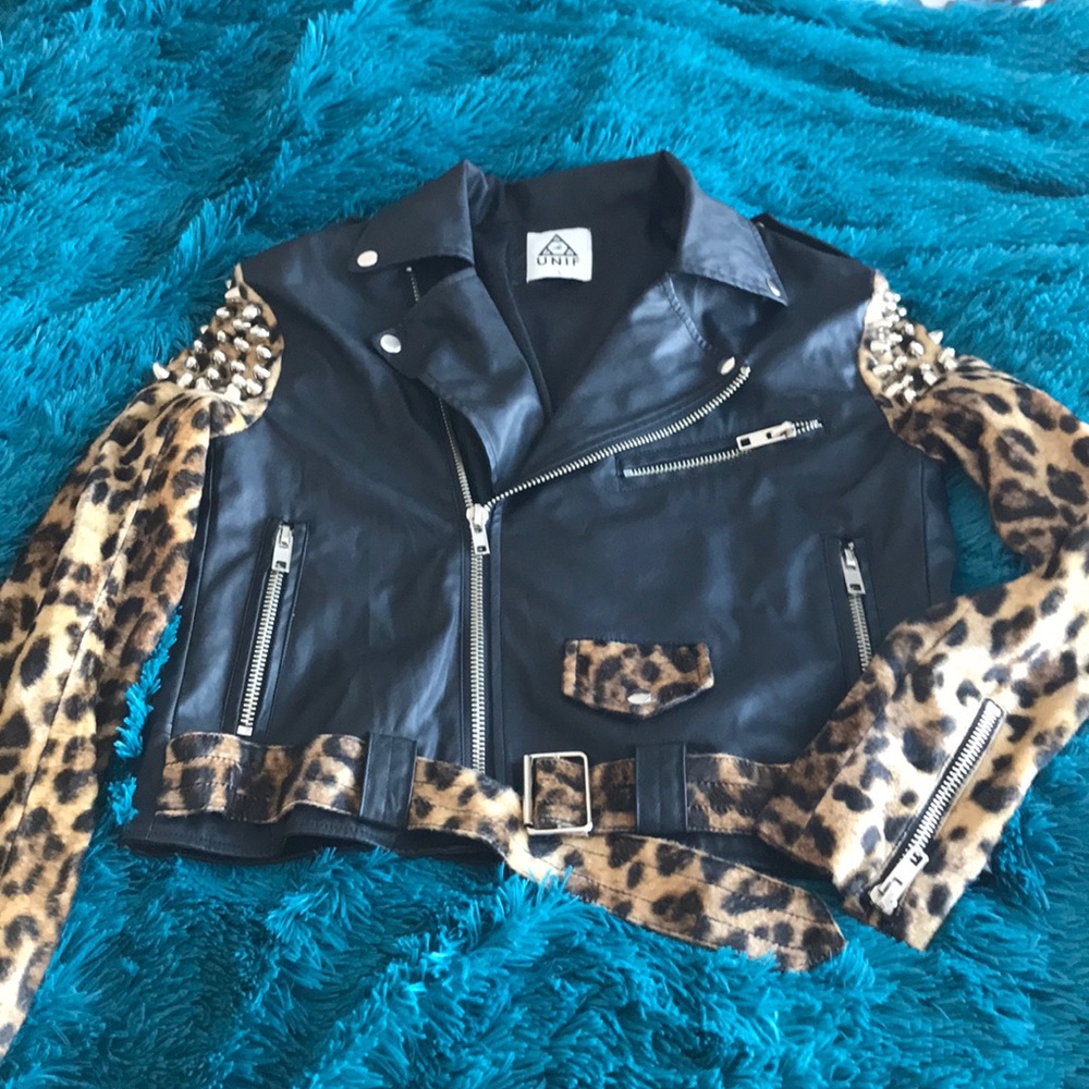 SOLD UNIF Faux Leather Leopard Moto Jacket